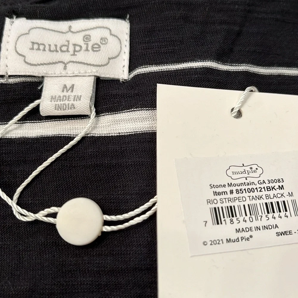 Mud Pie Black RIO STRIPE TANK TOP/NWT/Medium